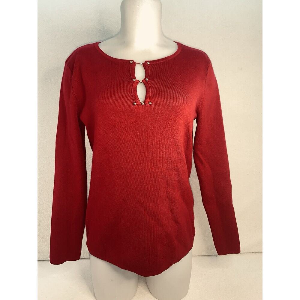 Medium Mercer Street Studio Red Tight Knit Sweater Pullover Long Sleeve Womens
